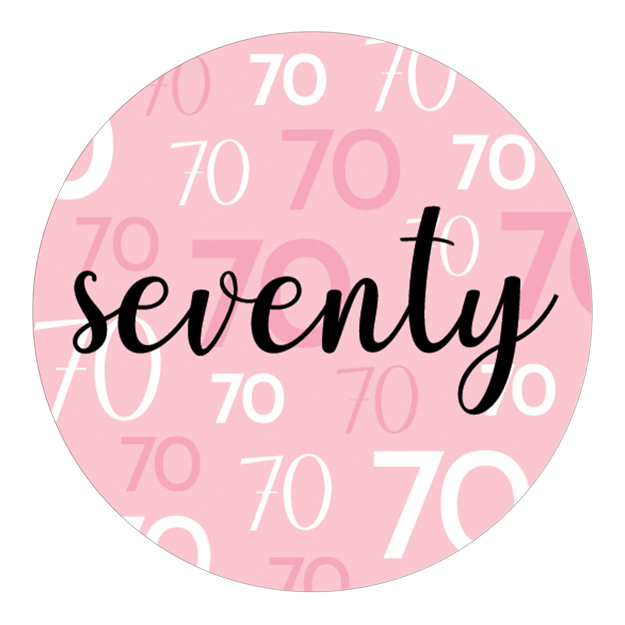 Pink and Black 70th Birthday Circle Stickers - Seventy